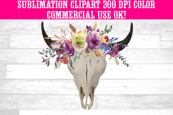 Boho Watercolor Floral Bull Skulls Horns: A Unique Graphic for Crafting Projects