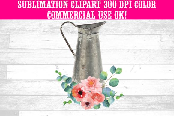 Floral Watercolor Rustic Watering Can Art for Creators