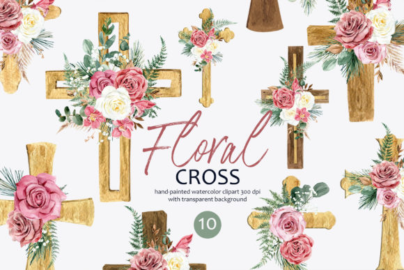 The Artful Union: Enhancing Your Projects with Watercolor Floral Cross Clipart
