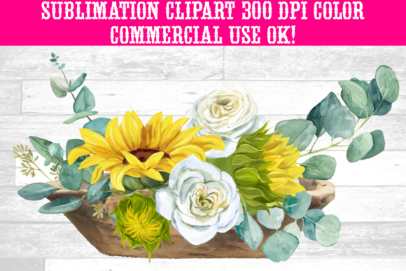 Unleash Your Creativity with the Watercolor Floral Wood Bowl Flowers Digital Image